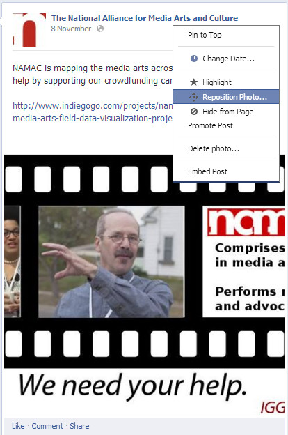 reposition pic on facebook page for more interaction